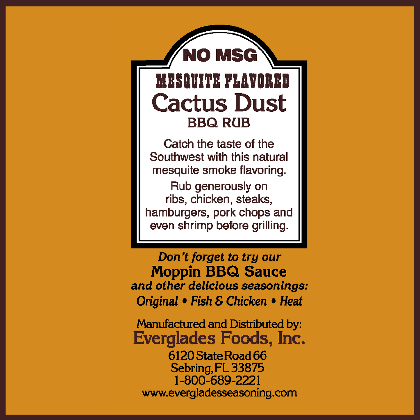 Everglades Cactus Dust BBQ Rub Seasoning Everglades Foods Inc
